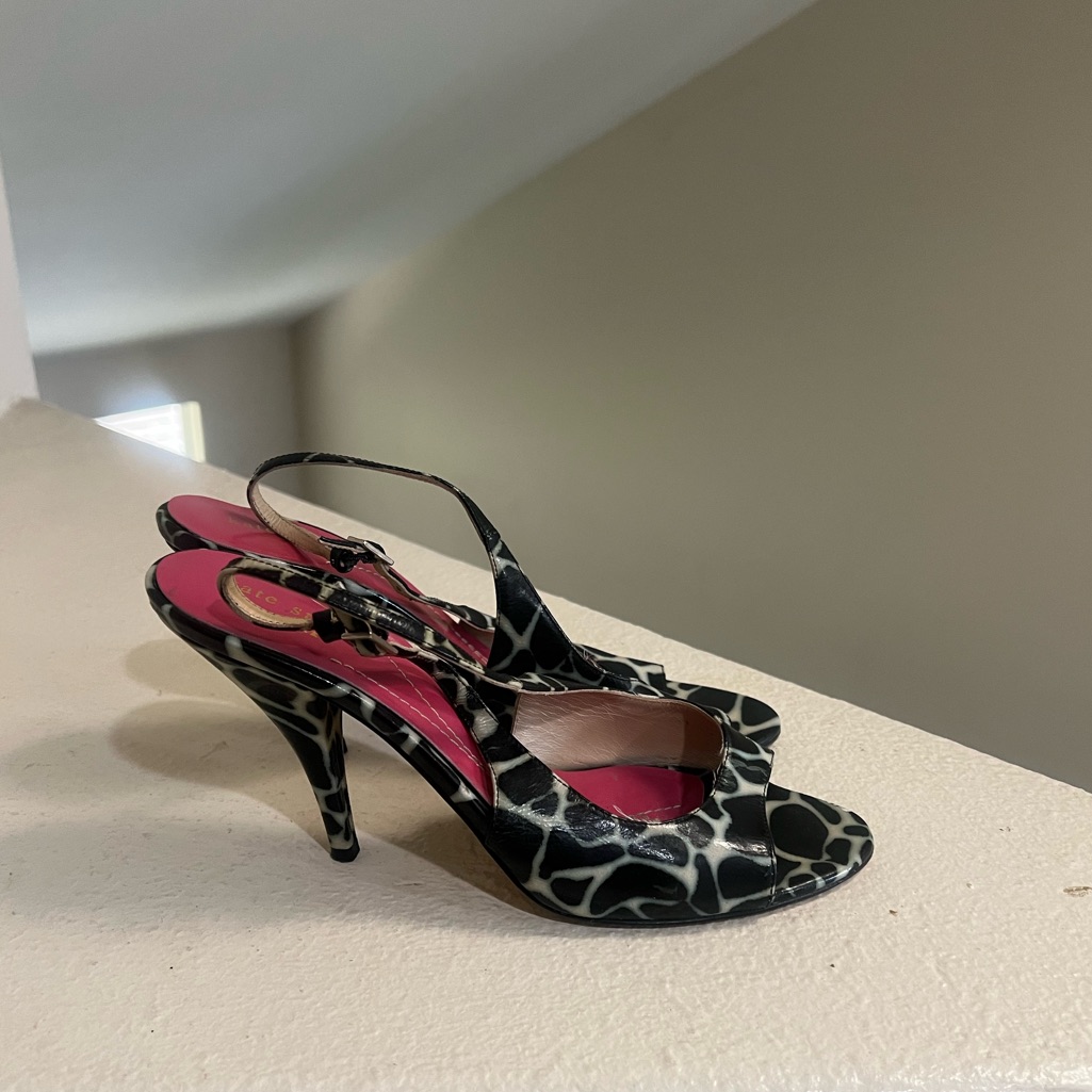 Kate Spade Black/Sand Mini Giraffe Print Sling Back Heels Size 8.5